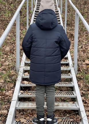 Зимняя удлиненная куртка-парка для мальчика на овчине 116,122,128,134,140,1463 фото