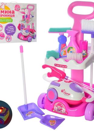 Набір для прибирання 5938-5951 (8шт) візок, пилесос-пенопластові кульки,звук,світло, 2 види, на бат-