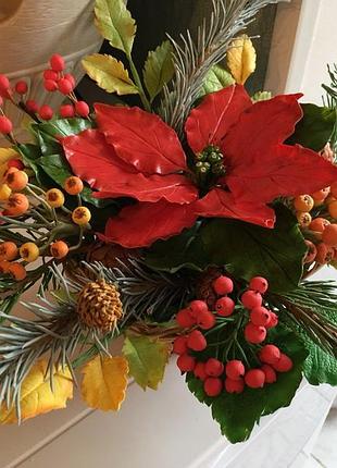 Зимняя композиция ручной работы из холодного фарфора