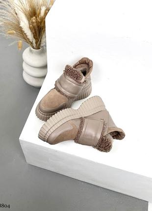 Женские зимние ботинки на липучке с мехом teddy натуральная кожа/замша 8804