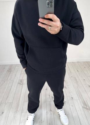 Спортивный костюм мужской теплый на флисе флисовый осенний зимний на осень зима базовый демисезонный черный серый графит с капюшоном качественный пенье5 фото