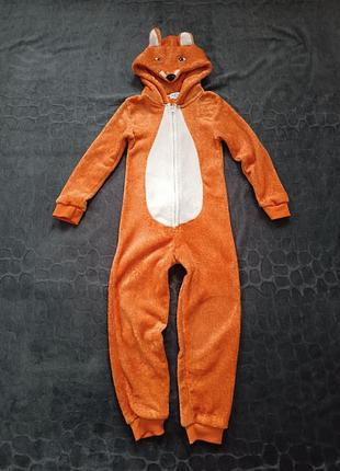 Кигуруми костюм лисички теплый на 7-8 лет рост 128 см с мордочкой на капюшоне и хвостиком