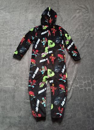 Кигуруми пижама теплая марвел на мальчика 5-6 лет рост 110-116 см с интересным принтом супергероев4 фото