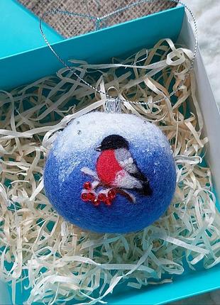 Ёлочный шар снегирь 6 см, ёлочное украшение снегирь ручной работы