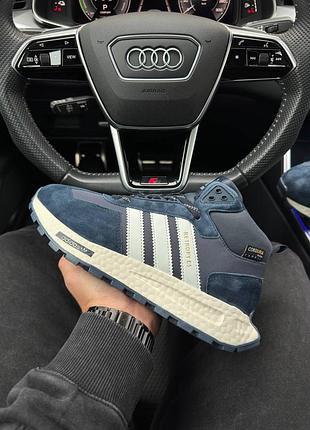❄️ зимові чоловічі кросівки adidas retropy e5 navy white fur❄️