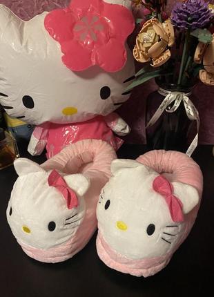 Тапки с hello kitty, розовые, плюшевые флисовые