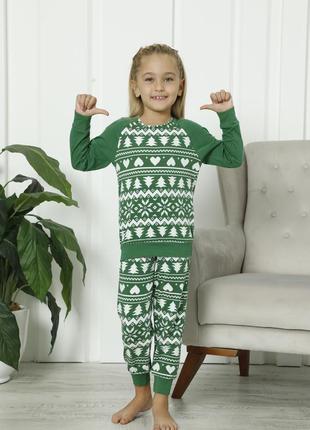 Підліткова піжама на дівчинку зі штанами - новорічний орнамент - family look для родини