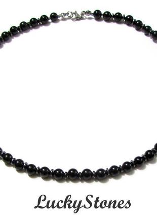 Чокер из черного оникс и гематита.