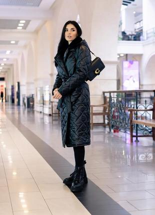 Пальто женское стеганое зимнее теплое, со съемным капюшоном, бренд, черное3 фото