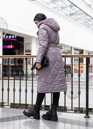 Пальто жіноче стьобане зимове тепле, з капюшоном, бренд, індиго9 фото