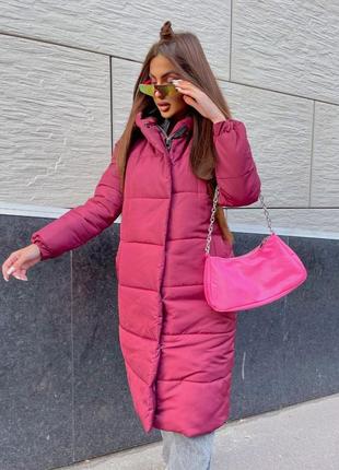 Рожеве зимове пальто3 фото