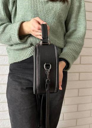 Стильная женская мини сумка черная, маленькая каркасная сумочка для девушек4 фото