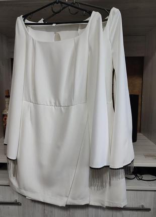 Трендовое платье с металлической бахромой на рукавах ❤️‍🔥реальные фото ✅5 фото