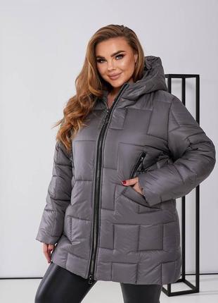 Теплая женская стеганая куртка большие размеры и норма (р.48-58)4 фото