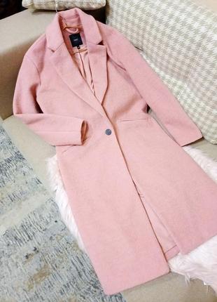 Прямое розовое пальто next с шерстью2 фото