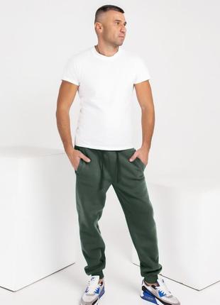 Утепленные флисом спортивные штаны цвета хаки с манжетами3 фото