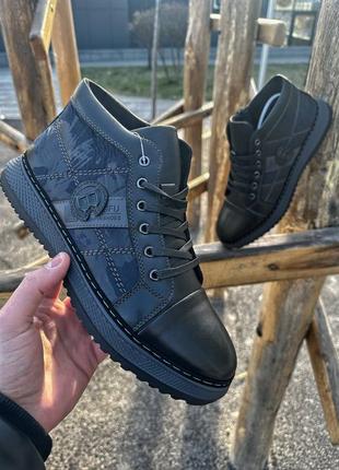 Зимові чоловічі черевики чорні casual8 фото