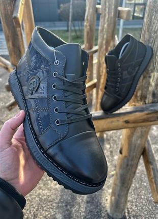 Зимові чоловічі черевики чорні casual6 фото