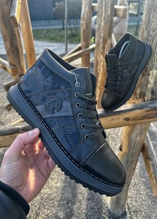 Зимові чоловічі черевики чорні casual5 фото