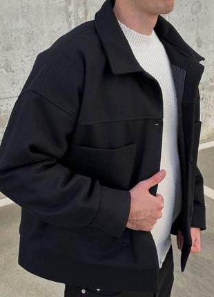 Мужская стильная утеплённая кашемировая куртка оверсайз чёрная2 фото