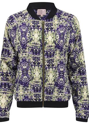 Шифоновий бомбер кофта на блискавці абстрактний принт космічний asos neon rose оригінал