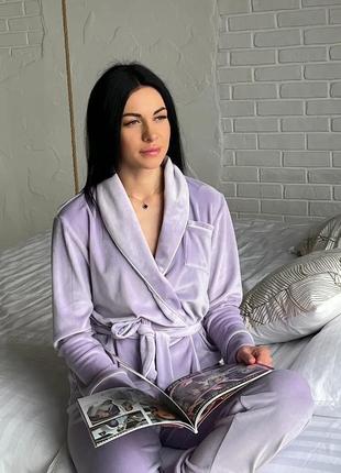 Ніжна велюрова піжама двійка на бавовняній основі,жіноча велюрова піжама кімоно та штани7 фото