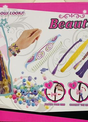 Набір для творчості "бісер", плетіння волосся, намистини, кулони, нитки, блискітки, апарат для плетіння волосся3 фото