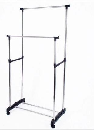 Универсальная прочная двойная напольная передвижная стойка для одежды double-pole8006,вешалка,стойка напольная3 фото