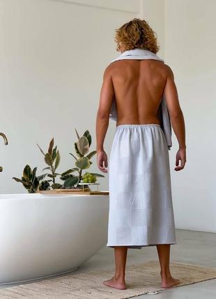 Набор подарочный банный для мужчин (килт (парео) + полотенце) cosy для бани/сауны, вафельный на липучке4 фото