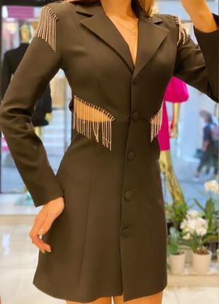 Платье-пиджак женское черное короткое со стразами1 фото