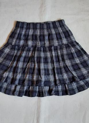 Юбка "okaou" франция в клетку серая жатка с оборками двуслойная на 8-10лет