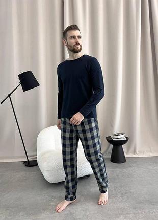 Мужские брюки пижамные cosy домашние с фланели в клетку хаки