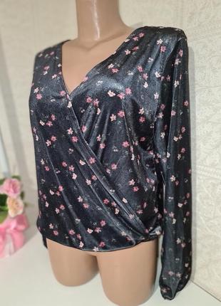 Бархатная стрейчевая блуза на запах, m-l-xl1 фото