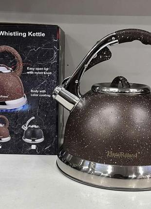 Чайник із гранітним покриттям 3.5 л hr704-5 (чорний, сірий, коричневий), чайник зі свистком3 фото