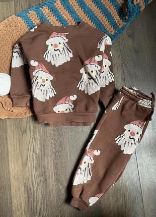 Zara спортивный костюм коричневый новогодний с дед морозом 2-3 года