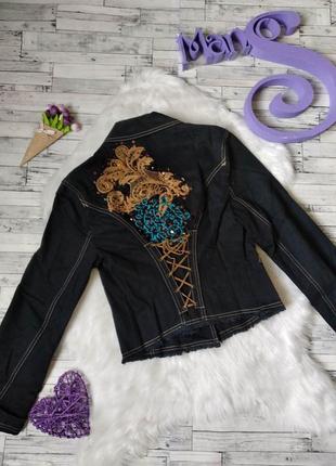 Джинсовый пиджак adl женский черный с вышивкой4 фото