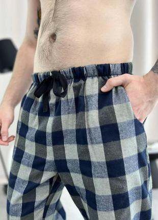 Домашня піжама для чоловіків  cosy  із фланелі  (штани+лонгслив) клітина хакі9 фото