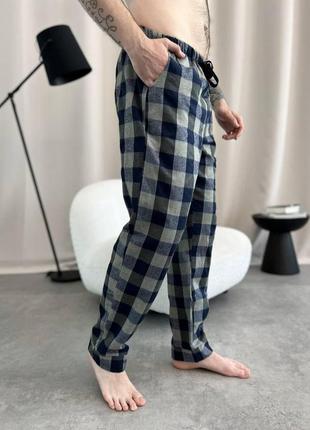 Домашня піжама для чоловіків  cosy  із фланелі  (штани+лонгслив) клітина хакі6 фото