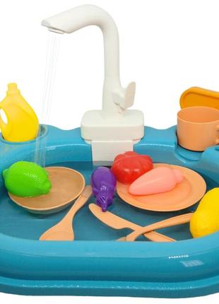 Мойка игрушечная с циркуляцией воды детская с краном фруктами и посудой набор для игры с водой dream play pool