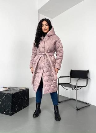 Женское зимнее стеганое пальто с кокеткой на спине большие размеры 46-647 фото