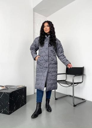 Женское зимнее стеганое пальто с кокеткой на спине большие размеры 46-6410 фото