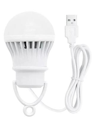 Usb led лампа 5w з дротом 0.9 м, з підвісом, портативна світлодіодна лампочка , світильник підсвітка ліхтар, біла