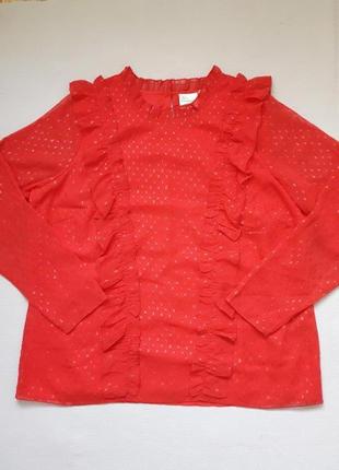 Нарядная красная блуза кофточка на подкладке с рюшами большого размера junarose