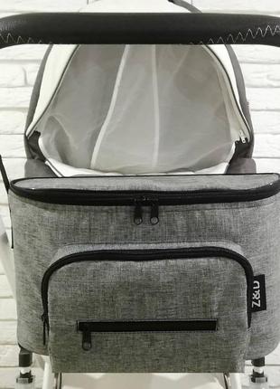 Сумка-органайзер z&d smart для коляски льон сірий