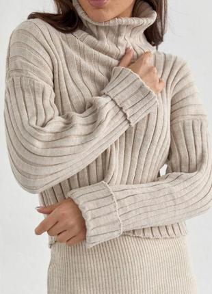 Сведр свитер женский бежевый оверсайз вязаный тёплый із зі с горловиной осенний весенний зимний осінній весняний зимовий
