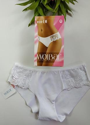 Женские хлопковые трусики wolbar eco-em белого цвета с нежным гипюром волбар