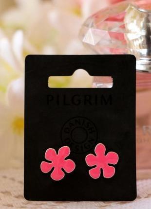Яскравий набір "квіти" сережки гвоздики і кулон на ланцюжку з рожевою емаллю данія pilgrim8 фото