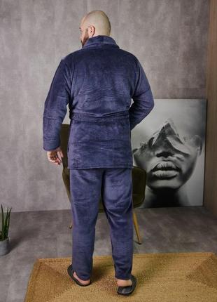 Домашній чоловічий костюм махра жакет+штанці томіко молочний графіт10 фото