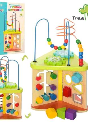 Деревянный игровой развивающий центр “сортер-лабиринт-шестерёнки-счёты” limo toy md 1258