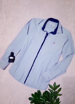 Рубашка мужская голубая в клетку с небольшим воротником классическая кежуал1 фото